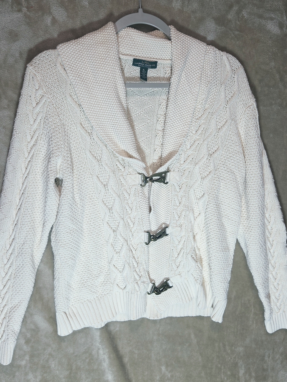 Lauren Ralph Lauren Cream Cable-Knit Toggle Cardigan Sweater